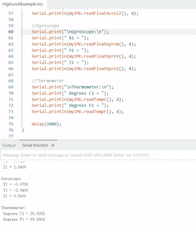 IMU sensor output demonstration